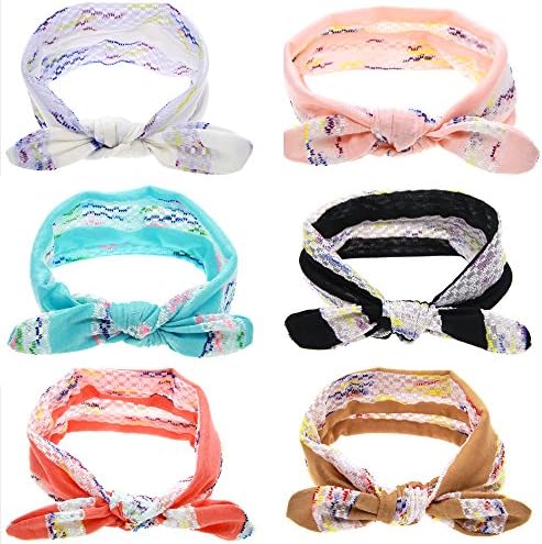 Baby's Cute Lace Flower Cotton Rabbit Ears Knot Hair Band Girls Ribbon Elasticity Turban Wrap Headband