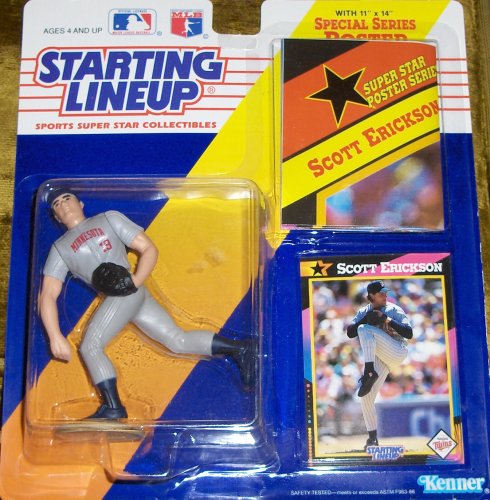 1991 - Kenner - Starting Lineup - MLB - Scott Erickson #19 - Vintage Action Figure - Minnesota Twins - w/ Trading Card & 11x14 Poster - Rare - Limited Edition - Collectible