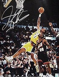 Dennis Rodman Signed 8 X 10 Photo Action Los Angeles Lakers-- (Rebounding Vs. Sonics) - Autographed