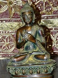Buddha, the Universal Teacher Antiquated Brass Buddha Statue 8"
