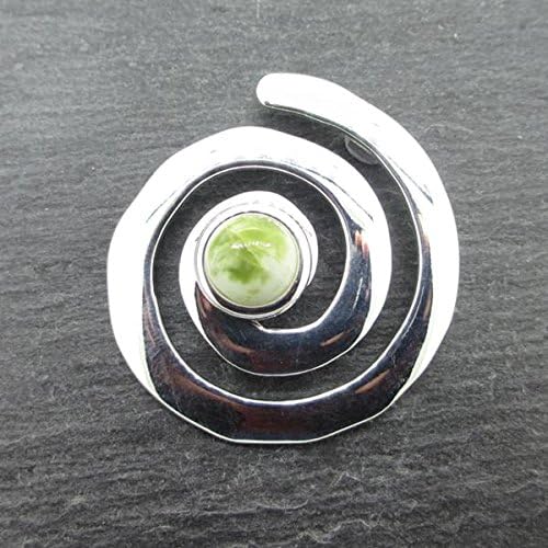 Silver Plate & Green Marble Spiral Pendant