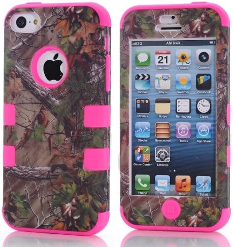 HELPYOU Hot Pink iPhone 5C New Fashion 3in1 Hybrid Camo Tree Print Dirtproof Defender Case With Rubber Silicone Case for Apple Iphone 5C