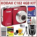 Kodak Easyshare C182 12MP Digital Camera in Red + 4GB Deluxe Accessory Kit