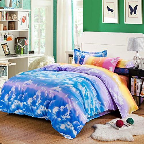 BYU Home Vaulia Lightweight Polyester microfiber Duvet Cover Sets, Print Colorful Clouds Pattern Design,Queen Size (1 Duver Cover,1 Flat Sheet and 2 Pillow case)