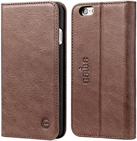 iPhone 6S Plus Cases, GELITE® Genuine Leather Wallet Case, 5.5 Inch, Premium Cowhide Leather Cases with Credit Card Slots and Kickstand, Magnetic Closure for iPhone 6 Plus (Dark Brown)