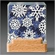 3-Dimensional glass Coaster set with wood holder ~ Snowflakes ~ 4 Drink Coasters ~ code 070