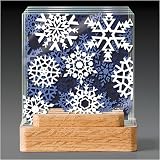 3-Dimensional glass Coaster set with wood holder ~ Snowflakes ~ 4 Drink Coast...