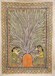 Asian Art from India Madhubani Folk Paintings Home Decor Organic Color Paper 22 x 30 inches