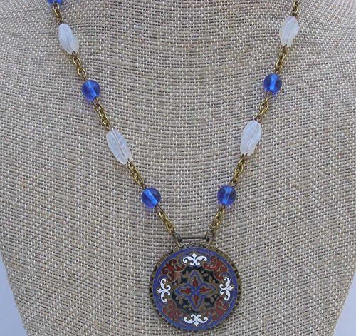 Vintage Enamel Buckle Necklace Opaline Glass Bead Upcyled Jewelry
