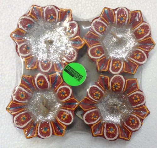 Designer Diwali Diyas - Set of 4 Beautifully Decorated Diyas with Wax