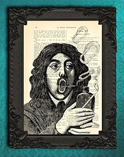Steampunk Smoker Blowing Smoke Circles Print Art Painting 7.67x11.61in/19.5x29.5cm-Steampunk Smoker Blowing Smoke Circles Print On Canvas- Print Pipe Smoking Print Art