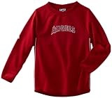 MLB Boys' Los Angeles Angels Long Sleeve Crew Neck Thermabase Tech Fleece Pullover (Pro Scarlet/Pro White, Small)