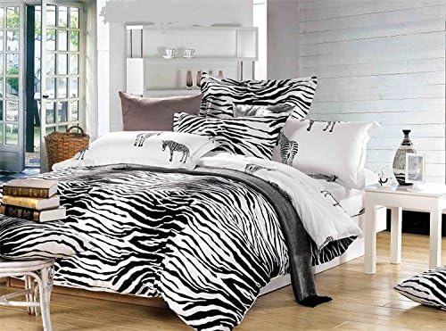 JOYBUY Queen Comforter Bedding Cotton Bed Sheets Black and White Zebra Stripes New 3d Bedding Series Oil Painting Bedding Quilt Bed Single 4pc