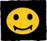 Vampire Happy Face / Smiley Face - Screenprinted Sew On or Pin On Cloth Patch (fangs)