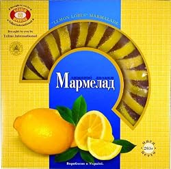 "LEMON SHARES" (Marmelade) "UKRAINE", Packaged on Plastic Tray in Cardboard Carton, 265g. "Biskvit Shokolad"