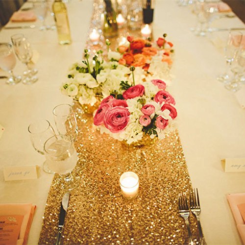 Ainest 4piece Gold Silver Champagne Ivory Rose Gold 89 kinds of colors Tablerunner Gold12"*108"