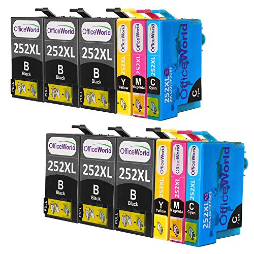 Office World 2 Sets+4 BK Replacement for Epson 252XL Ink Cartridge Compatible with Epson Wf 3640 Wf 3630 Wf 3620 Wf 7610 Wf 7620 Wf 7110