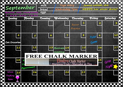 Magnetic Refrigerator Chalkboard Dry Erase Calendar 16.5