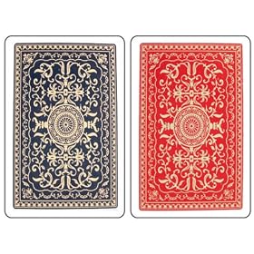 Click here to buy 18 Decks of Brand New Plastic Coated Poker Size (2 1 2 X 3 1 2) Playing Cards..