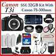 Canon EOS Rebel T3i (600d) SLR Digital Camera w/ Canon 75-300mm Lens, 3 Extra Lens, Extended Life Batteries, 32gb Sdhc Memory Card, Soft Carrying Cases, Tripod & Much More !!