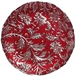 Bottom Painted Glass Floral Design Red and Silver Platter 12.5" D