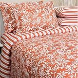 7pc Tropical Print White Orange Floral Bedding Duvet Cover Set King
