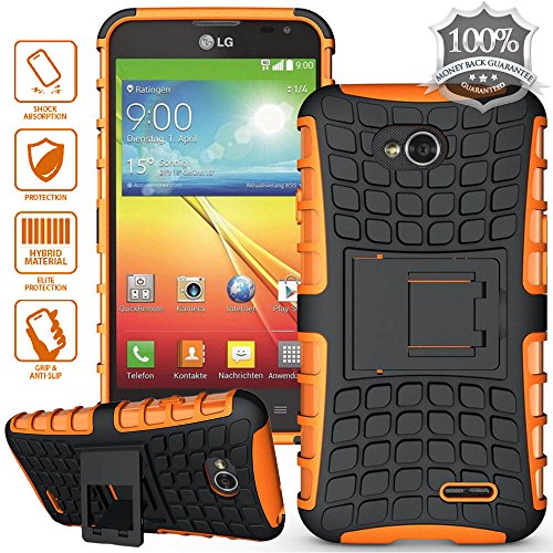 ElBolt TM 3 in 1 Bundle LG Optimus L70 (Metro PCS) / Optimus Exceed II (Verizon) / Dual D325 /Realm LS620 Armor Grenade Stand Hard Gel Case - Orange (Free Ultra-Sensitive Stylus Pen and Premium Screen Protector by ElBolt TM)