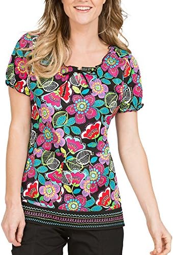 Peaches Uniforms Cotton Print Scrub Top (Fancy Flora, S)