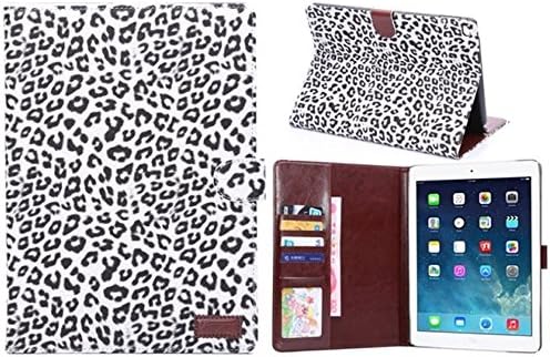 Ipad Air 2 Case Borch Fashion Luxury Multi-function Protective Floral Series Light-weight Folding Flip Smart Case Cover for Apple Ipad Air 2 Case (Leopard White)