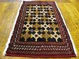 1'9 x 3'5 Navy Blue Persian Hand Knotted Wool Torkaman Rug