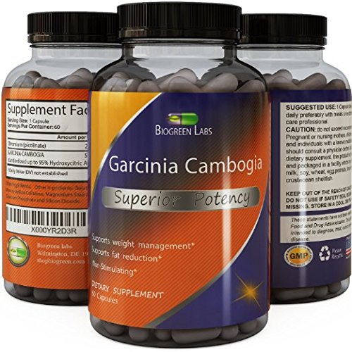 95% HCA Garcinia Cambogia Extract Pure Weight Loss,SUPER POTENCY Supplement For Women And Men To Block Carbs And Burn Fat Metabolism Booster For Increased Energy With Antioxidant by Biogreen Labs-60 capsules