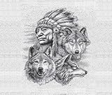 Simran SB-113 Swigs Native American And Wolves Design 50 x 60 Inch Full Color Polar Fleece Blanket