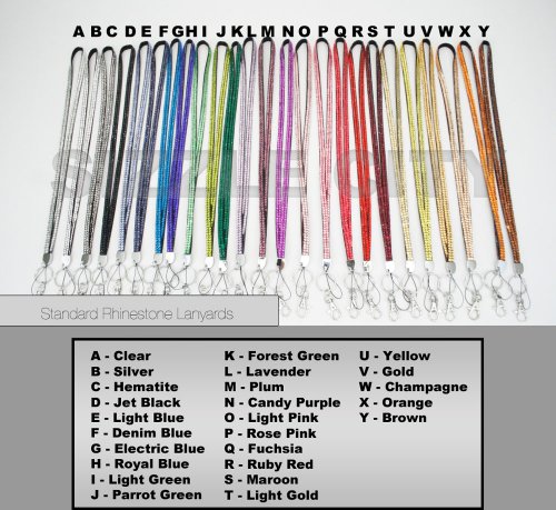 SIZZLE Colored Rhinestone Lanyards with ID Badge Holder & Key Chain Attached.