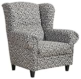 Max Winzer 65271100 Merle Ohrenbackensessel Baumwollgewebe mit schwarzem Rankenmuster