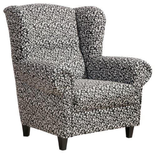 Max Winzer 65271100 Merle Ohrenbackensessel Baumwollgewebe mit schwarzem Rankenmuster