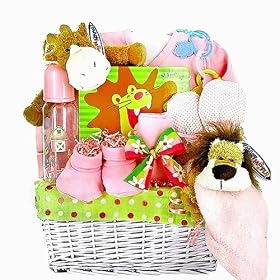 Safari Animal Themed New Baby Girl Gift Basket - Great Shower Gift Idea for Newborns