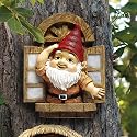 The Knothole Gnomes Garden Welcome Tree Sculpture: Window Gnome