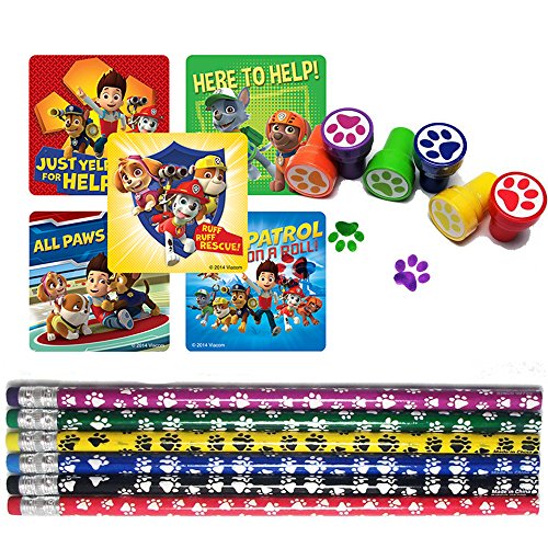 Puppy Paw Birthday Party Favor Set for 12 (12 Paw Print Stampers, 12 Paw Print Pencils, 33 Paw Patrol Stickers) by Unknown
