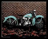 Ron Kimball 1938 Aqua Harley Davidson Gold Wood-Mounted Art Poster Print - 20