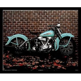 Ron Kimball 1938 Aqua Harley Davidson Gold Wood-Mounted Art Poster Print - 20