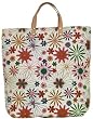 Cotton Canvas Flower Burst Tote Bag with Leather Handles 17"Lx17"H