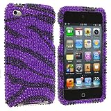 Black n Purple Zebra Bling Rhinestone Diamond Snap-On Hard Sking Case Cover for Apple Ipod Touch iTouch 4th Generation 4g 4 8gb 32gb 64gb by Electromaster