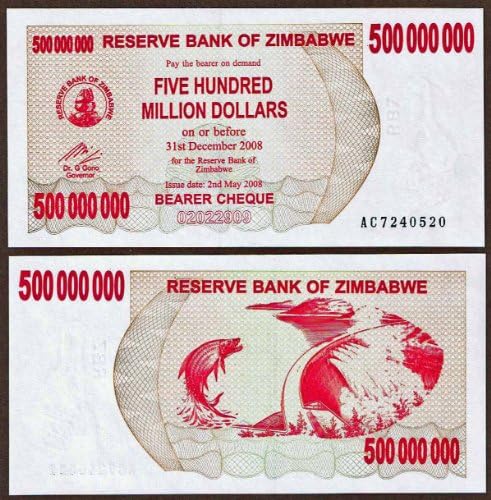 ZIMBABWE (2008) 500,000,000 DOLLARS BANKNOTE