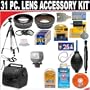 31 PC ULTIMATE MONSTER SUPER SAVINGS DELUXE DB ROTH ACCESSORY KIT, INCLUDES LENSES, FILTERS, VIDEO LIGHT, ACCESSORIES AND MUCH MORE! For The JVC GR-DVM55U, DVM70U, DVM80U, DVM96U, DX77, DX95, DX300 Mini Dv Camcorders