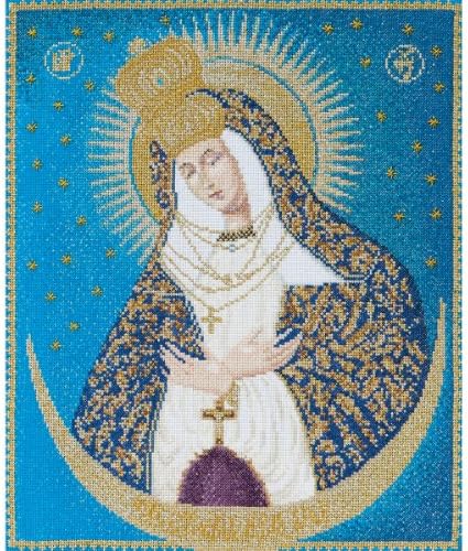 Thea Gouverneur - Counted Cross Stitch Kit - Our Lady of The Gate of Dawn - Aida - 18 Count - Embroidery Kit for Adults - DMC Embroidery Threads and Other Cross Stitch Supplies Included - 530A