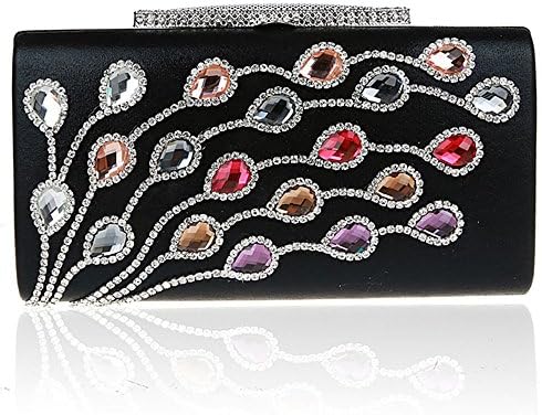 MET069 Stunning Multi-colored Acrylic Studded Hard Case Medium Evening Purse Hollywood Fashion Party Clutch Handbag Gift (black)