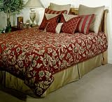 7pc Southern Textiles Venice Burgundy Red Gold Queen Bedding Bed in a Bag Comforter Set