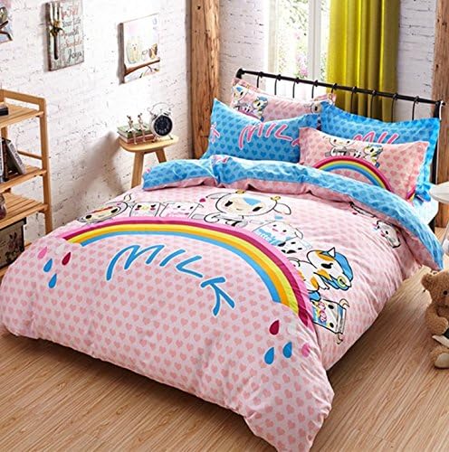 LightColor Printing Duvet Cover Set Animal Bed Sheet 100% Cotton Soft Queen Size Comfortable Bedding Set Comforter Cover+flat Sheet+pillowcase (Queen(Fitted Sheet), RAINBOW)