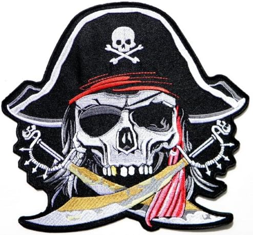 10"x9.25" Big Jumbo Large Pirate Skull Zombie Ghost Sword Cross Hog Outlaw Hot Rod Motorcycles Rider Back Jacket T shirt Patch Sew Iron on Embroidered Badge Sign Costum