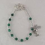 6 3/4 Green Crystal Irish Rosary Bracelet Girls Childrens Kids Youth.